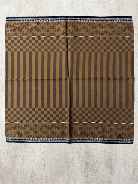 Fendi Other - Fendi Brown & Dark Brown Checkerboard cotton Scarf with Navy Trim